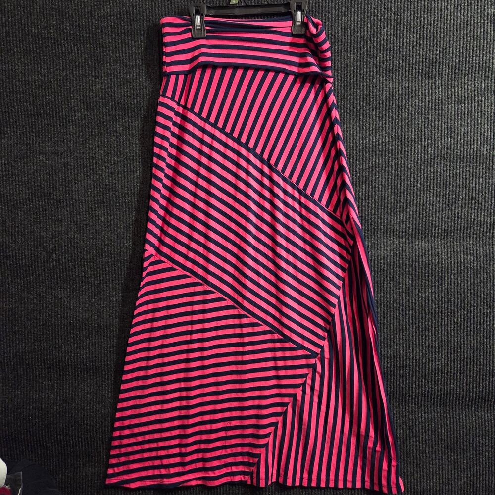 Green Envelope Los Angeles Striped Maxi Skirt Women Large Pink Navy Foldover
